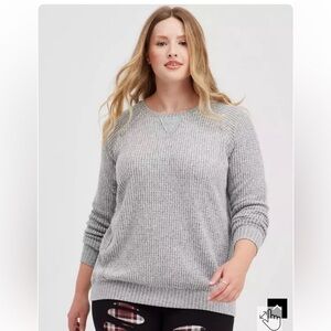 Torrid Gray Waffle Knit Pullover Sweater Sleeve Raglan Size Large Soft